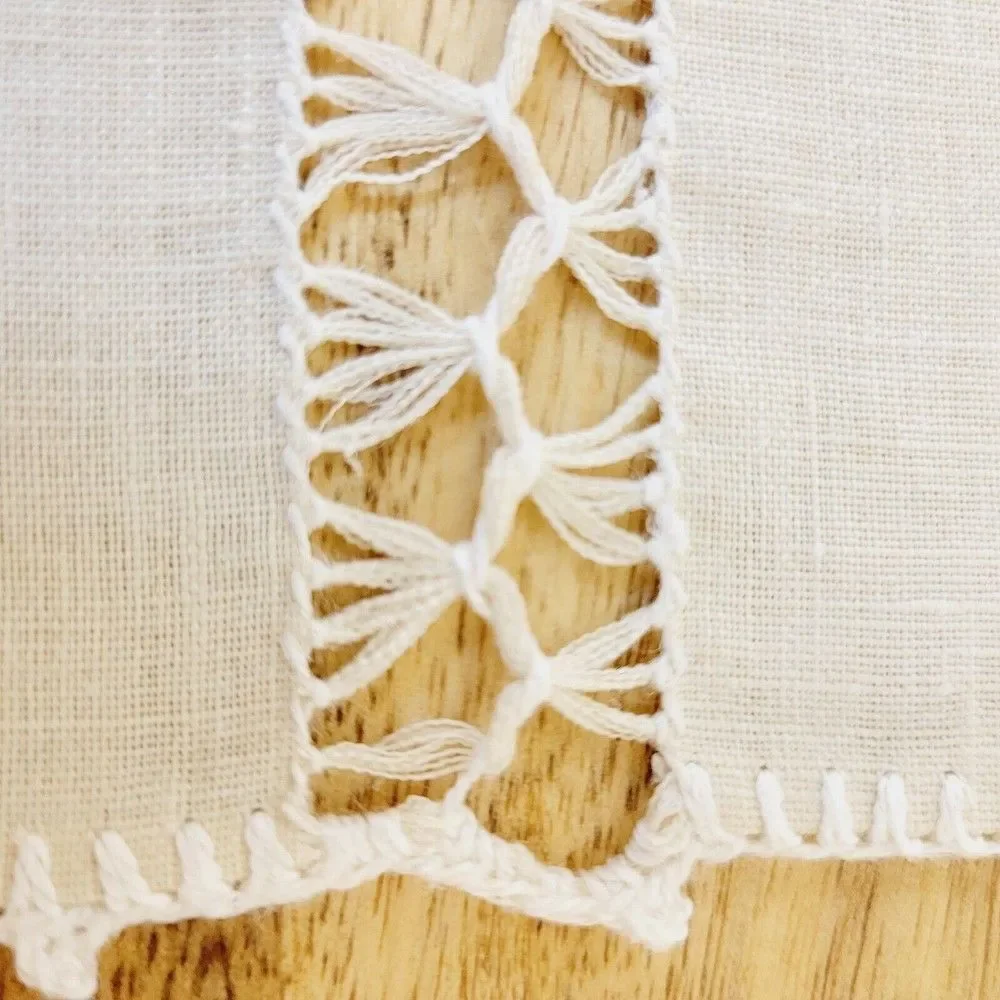 Handmade Vintage Drawd Thread Work Tablecloth Linen Table Runner